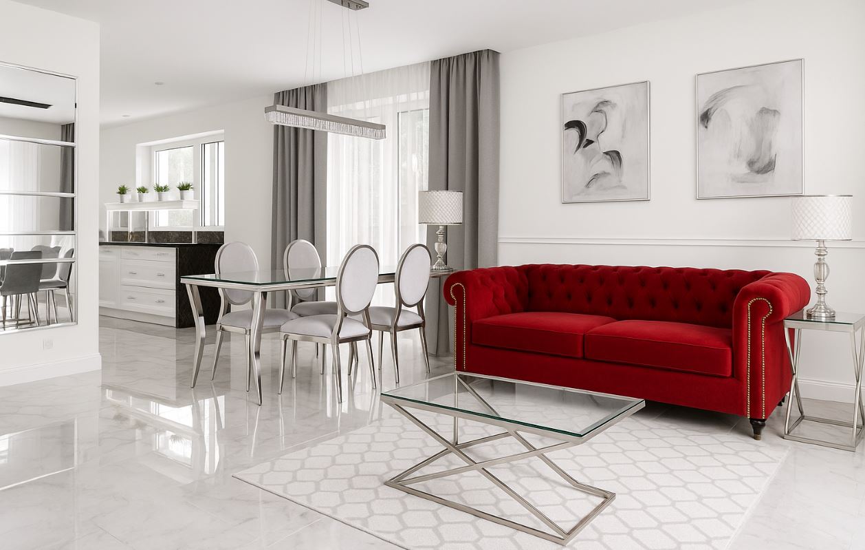 eklektyczna aranżacja salonu sofa chetsrefield